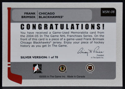 2004-05 ITG Franchises US West Memorabilia Brimsek WSM-08 Blackhawks Jersey 3473