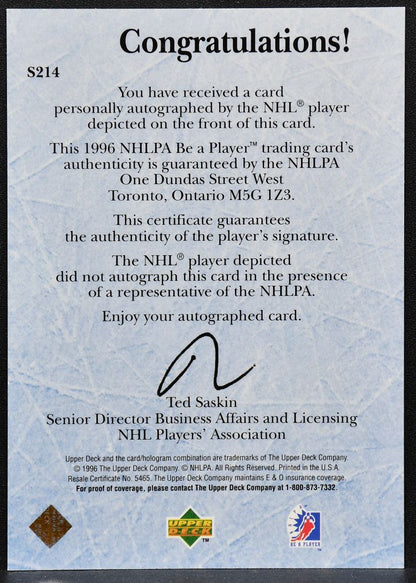 1995-96 Upper Deck Be A Player Ice Wars Tony Twist S214 Auto 5058