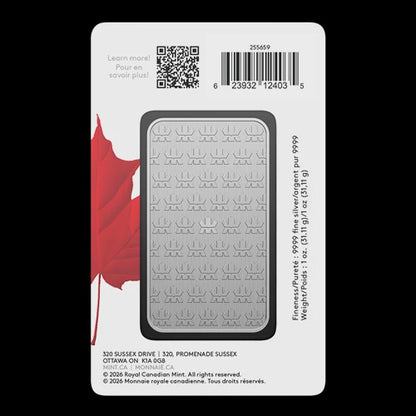 1 Oz. 99.99% Pure Silver Bar In Proudly Canadian 2026 (Premium Bullion) (255659)