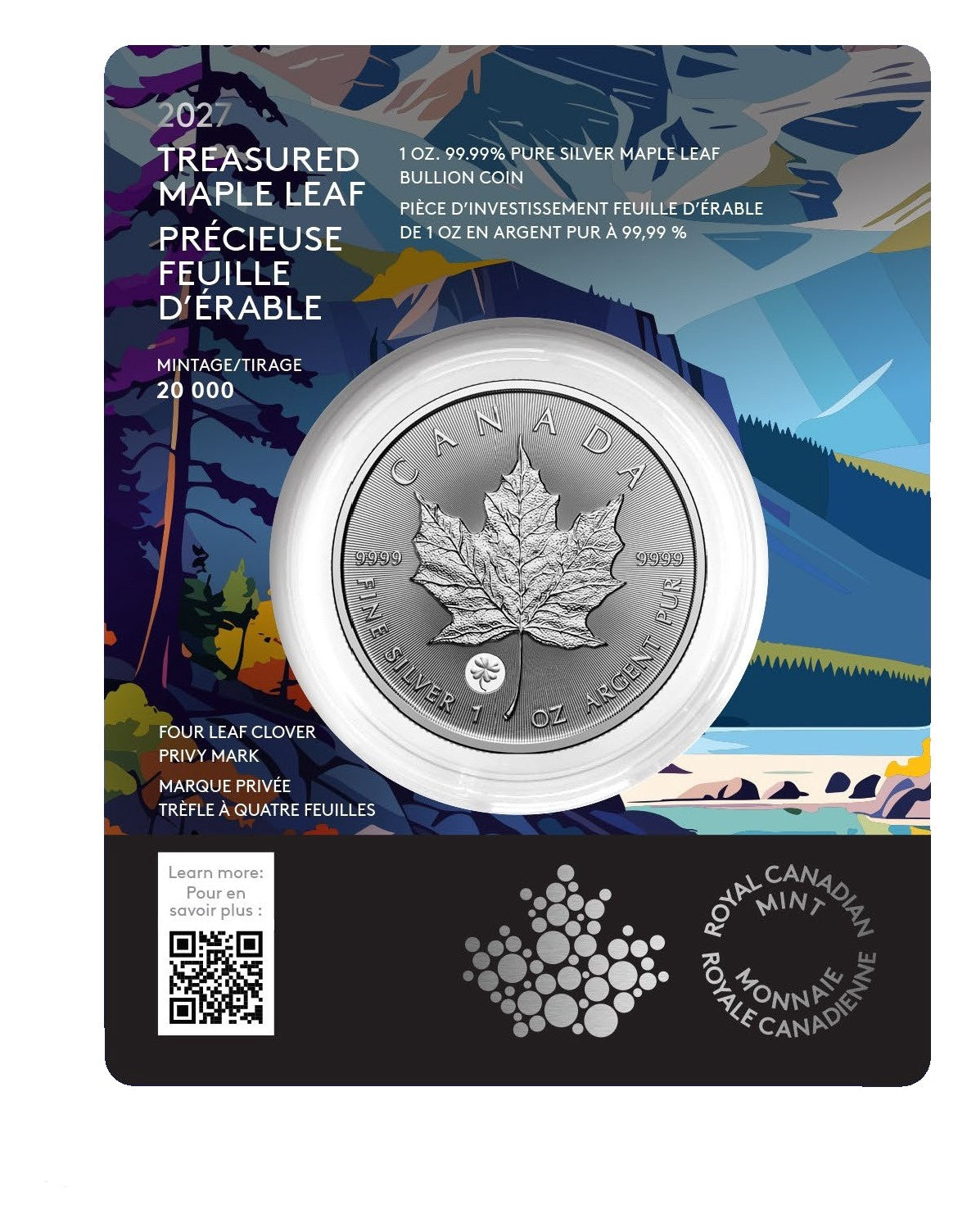 2027 1oz. Pure Silver Premium Bullion Maple Leaf Clover Privy Mark (255955)