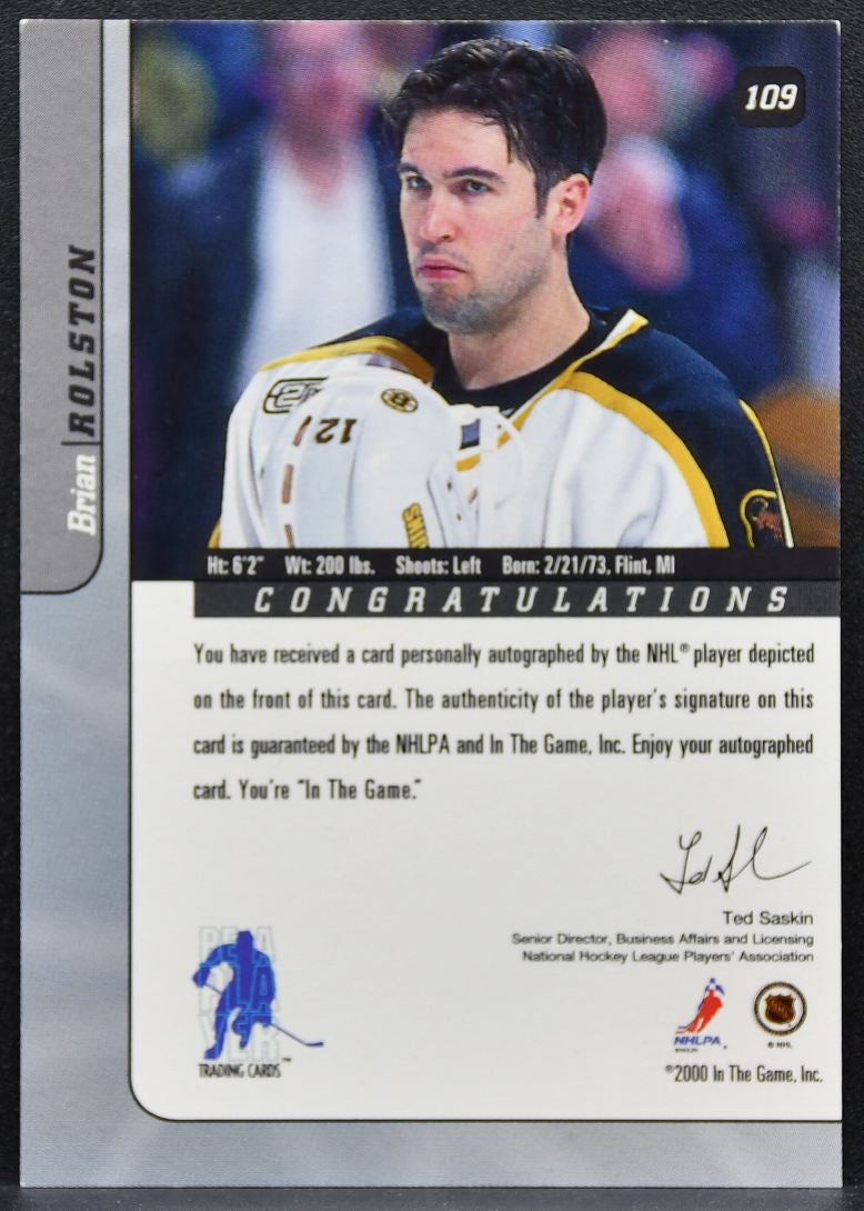 2000-01 Be a Player Signature Series Auto Brian Rolston 109 Bruins Auto 0744