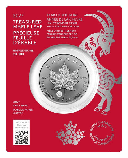 2027 1 oz. Silver Premium Bullion Treasure Maple Leaf Year of the Goat (256094)