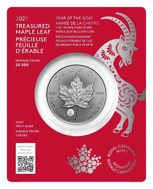 2027 1 oz. Silver Premium Bullion Treasure Maple Leaf Year of the Goat (256094)