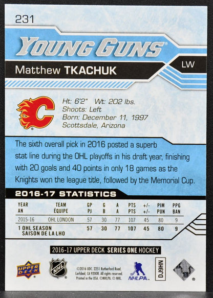 2016-17 Upper Deck Series 1 Young Guns Matthew Tkachuk 231 RC 2132