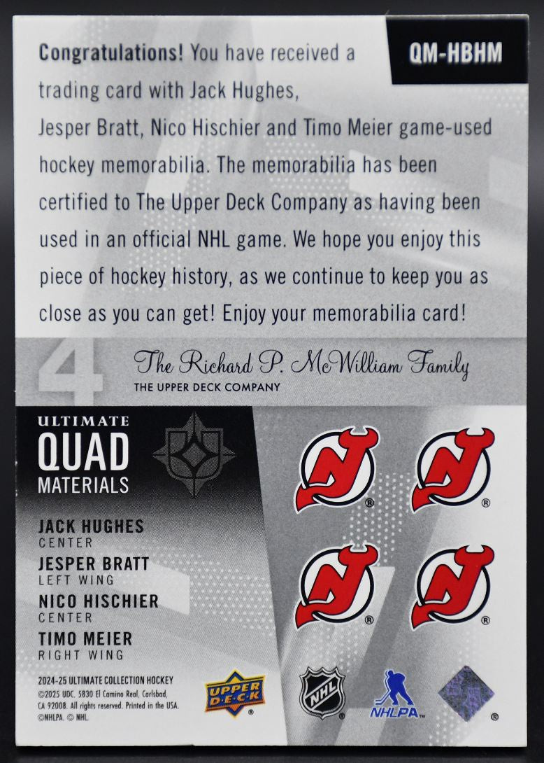 2024-25 UD Hughes/Bratt/Hischier/Meier New Jersey Devils /149 Jersey