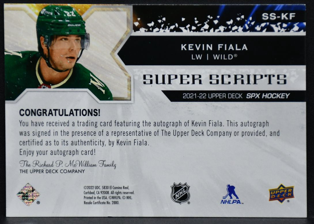 2021-22 SPx Super Scripts Kevin Fiala SS-KF Minnesota Wild Auto 4559