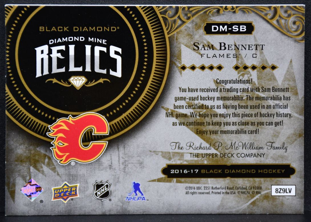 2016-17 UD Black Diamond Mine Relics Sam Bennett DM-SB Flames 077/199 Jersey 4428