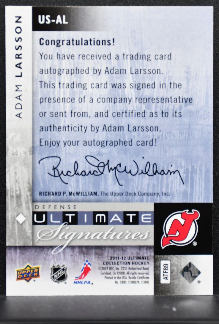 2011-12 Upper Deck Ultimate Collection Signatures Adam Larsson Devils Auto 3643
