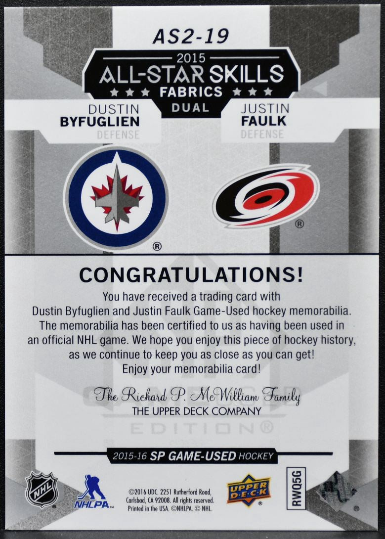 2015-16 SP Game Used 2015 All-Star Fabrics Duals Byfuglien/Faulk Jersey 2196