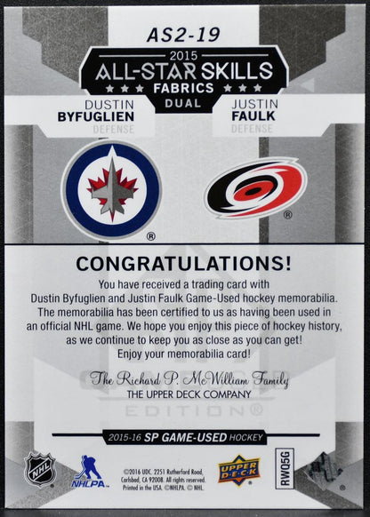 2015-16 SP Game Used 2015 All-Star Fabrics Duals Byfuglien/Faulk Jersey 2196