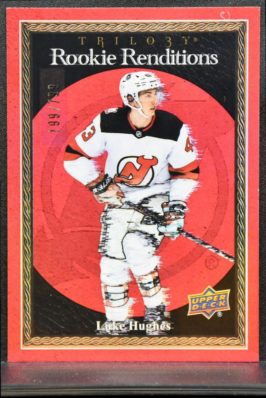 2023-24 UD Trilogy Rookie Renditions Red Luke Hughes RR-6 Devils RC /799 9865