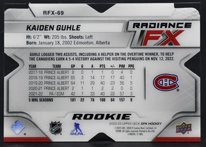 2022-23 SPx Kaiden Guhle RFX-69 Montreal Canadiens RC 09/99