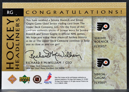 2002-03 UD Classic Portraits Headliners Jeremy Roenick/Simon Gagne Flyers 4404