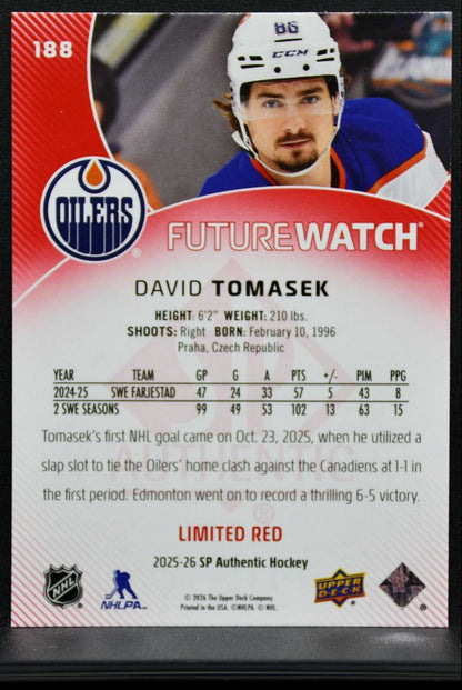 2025-26 SP Authentic Future Watch Limited Red David Tomasek 188 Oilers RC 9355