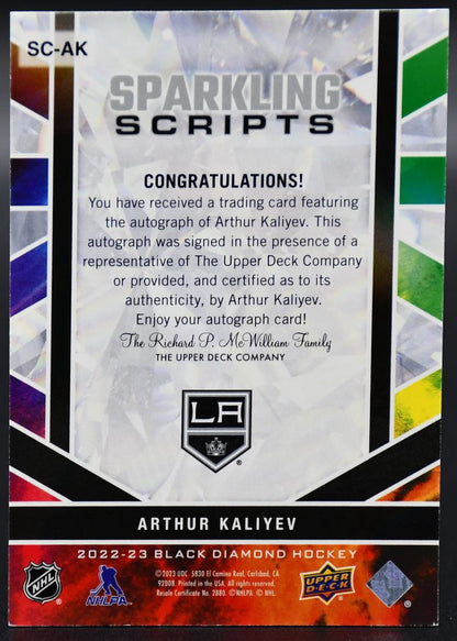 2022-23 UD Black Diamond Arthur Kaliyev SC-AK Los Angeles Kings Auto