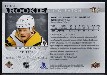 2022-23 UD The Cup Exquisite Rookie Patch Horizontal Juuso Parssinen Auto 25