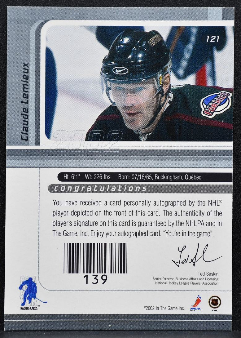 2002-03 Be a Player Signature Series Autograph Lemieux Arizona Coyotes Auto 7431