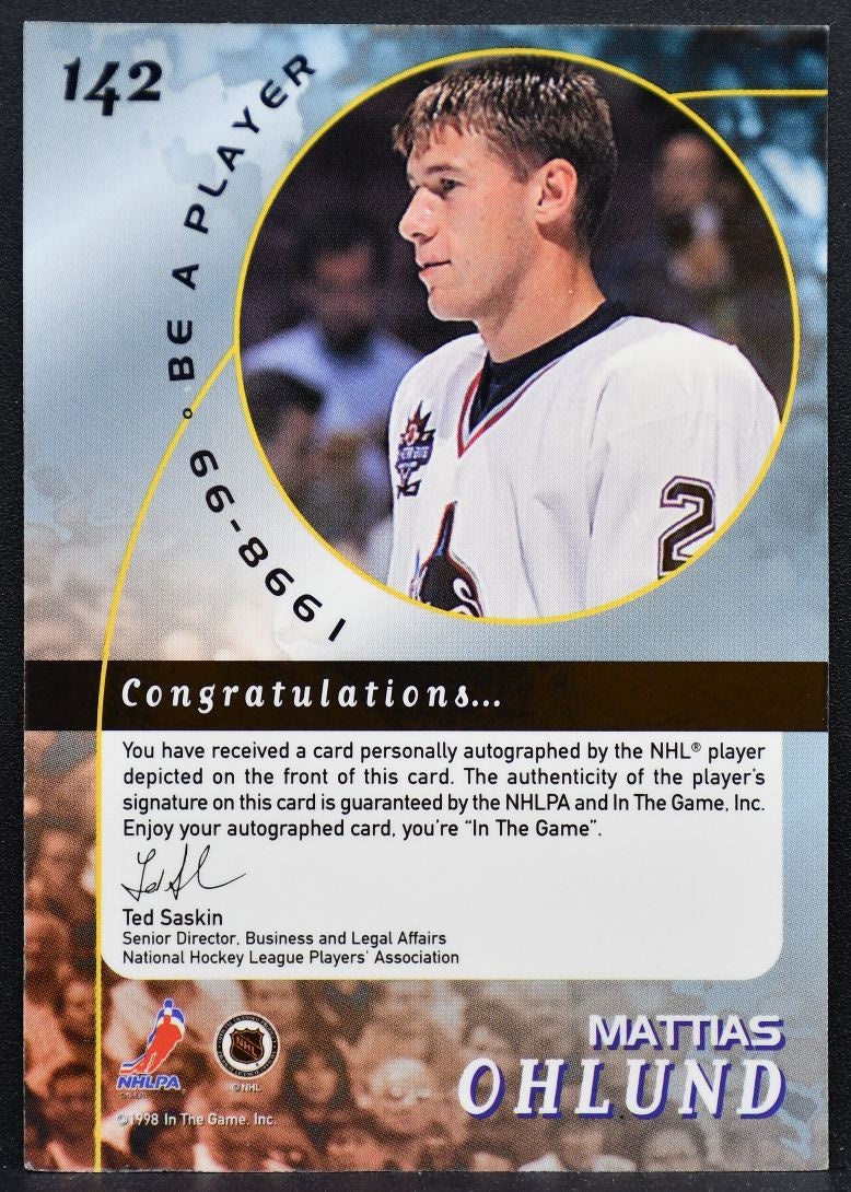 1998-99 Be a Player Autographs Mattias Ohlund 142 Vancouver Canucks Auto 8843