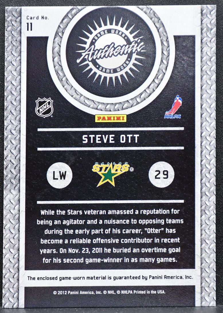2011-12 Panini Titanium Game Worn Gear Patch Steve Ott 11 Stars 11/25 Patch 9952