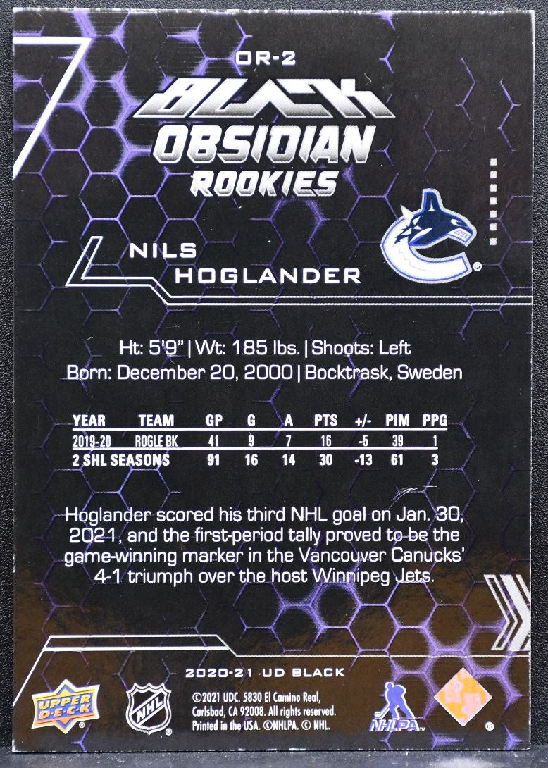 2020-21 Upper Deck Black Obsidian Rookies NIls Hoglander Canucks RC 53/99 6724
