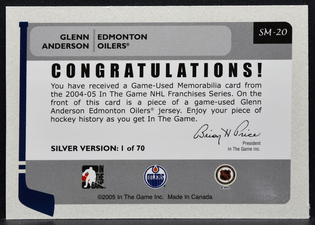2004-05 ITG Franchises Canadian Memorabilia Glenn Anderson Oilers Jersey 4640