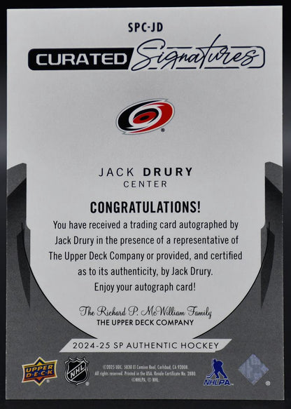 2024-25 SP Authentic Jack Drury SPC-JD Carolina Hurricanes Auto 295/299