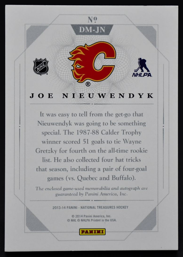 2013-14 Panini National Treasures Dual Mem Joe Nieuwendyk DM-JN Auto Jersey