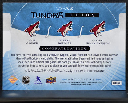 2015-16 Artifacts Tundra Trio Blue Gagner/Boedker/Ekman-Larsson /199 Jersey 0855