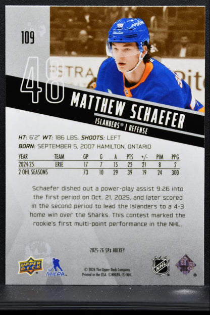 2025-26 SPx Rookies Matthew Schaefer 109 New York Islanders RC 0245