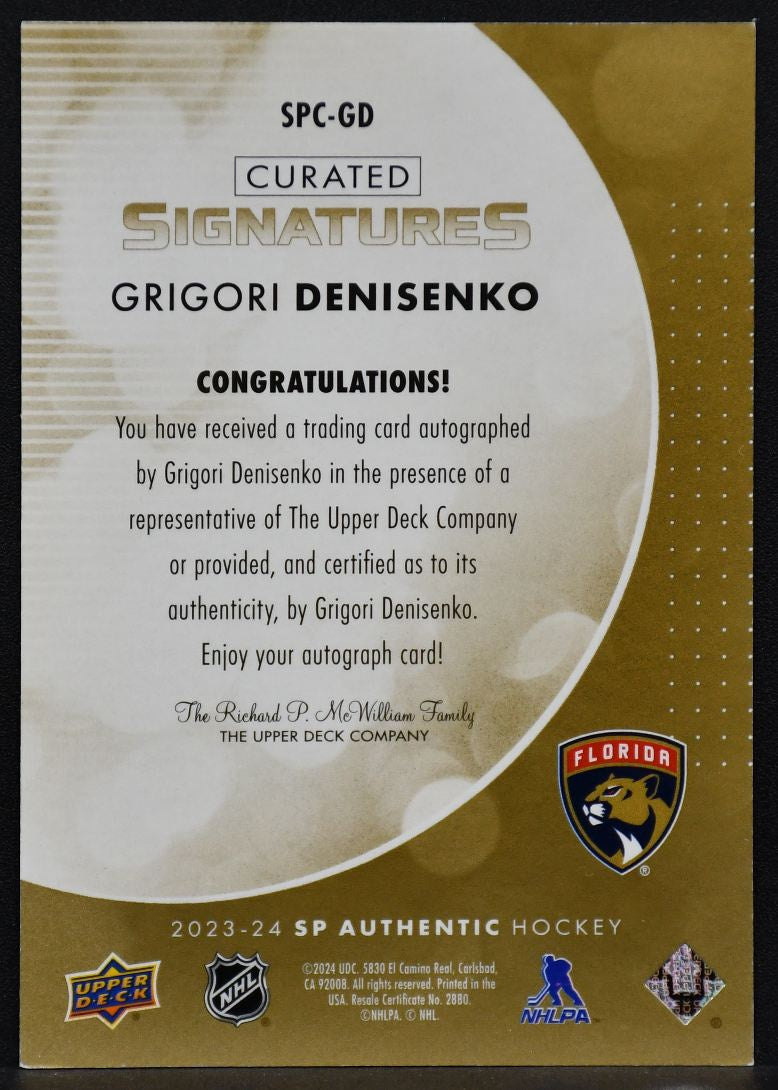 23-24 SP Authentic Curated Signatures Grigori Denisenko Panthers /299 4702