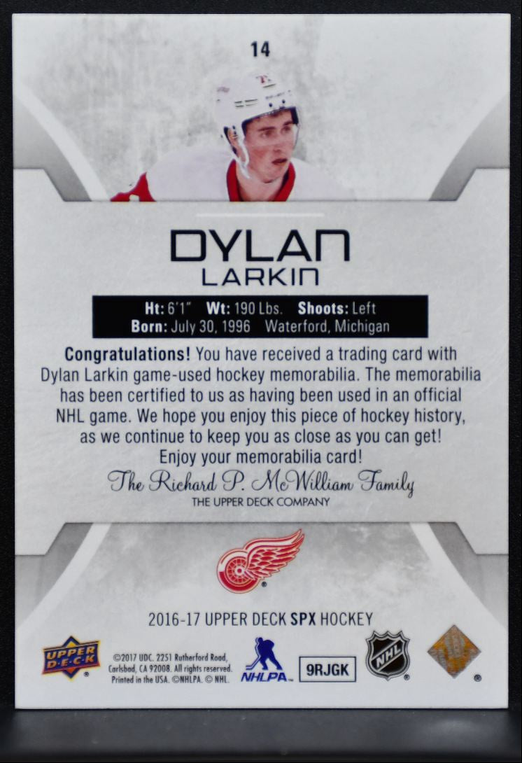 2016-17 SPx Jersey Dylan Larkin 14 Detroit Red Wings Jersey 5999