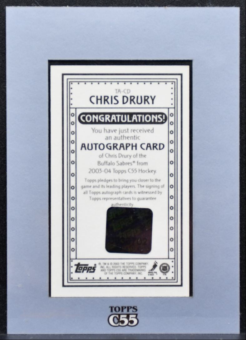 2003-04 Topps C55 Autographs Chris Drury TA-CD Buffalo Sabres Auto 9816