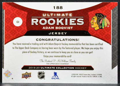 2019-20 UD Ultimate Collection Rookies Jersey Adam Boqvist RC Jersey 9585