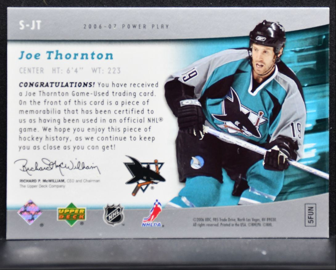 2006-07 Upper Deck Power Play The Specialists Joe Thornton Sharks Jersey 4176