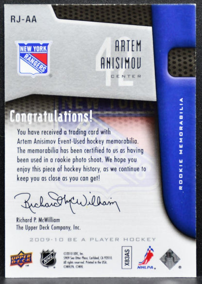 2009-10 UD Be A Player Rookie Jersey Artem Anisimov RC 021/200 Jersey 4583