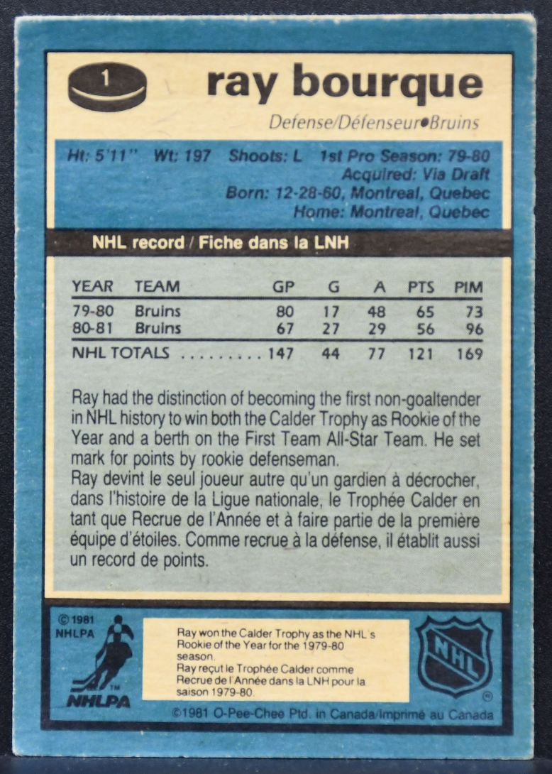 1981-82 O-Pee-Chee Ray Bourque 1 Boston Bruins 8656
