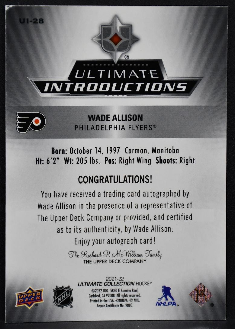 2021-22 UD Ultimate Collection Ultimate Introductions Auto Wade Alliso ...