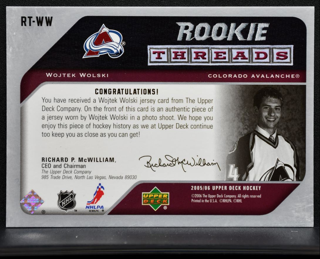 2005-06 Upper Deck Rookie Threads Wojtek Wolski RT-WW Avalanche RC Jersey 0948
