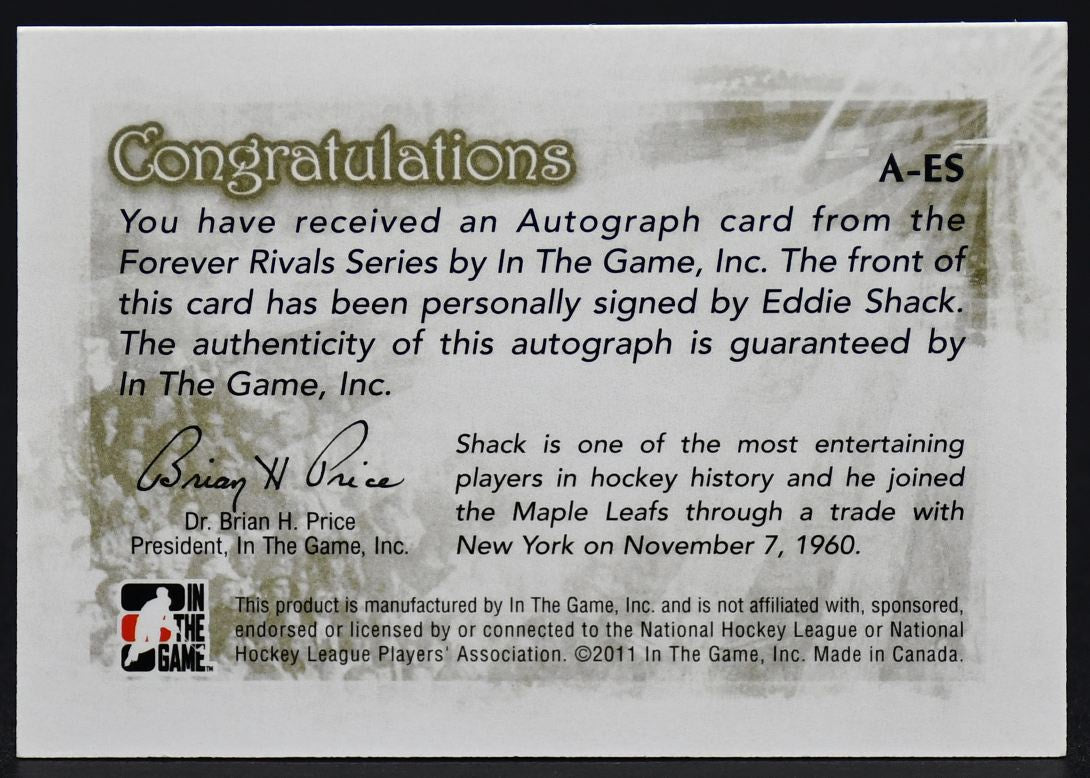 2011-12 In The Game Forever Rivals Autograph Eddie Shack A-ES Auto