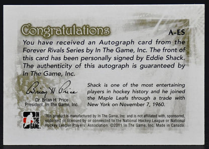 2011-12 In The Game Forever Rivals Autograph Eddie Shack A-ES Auto