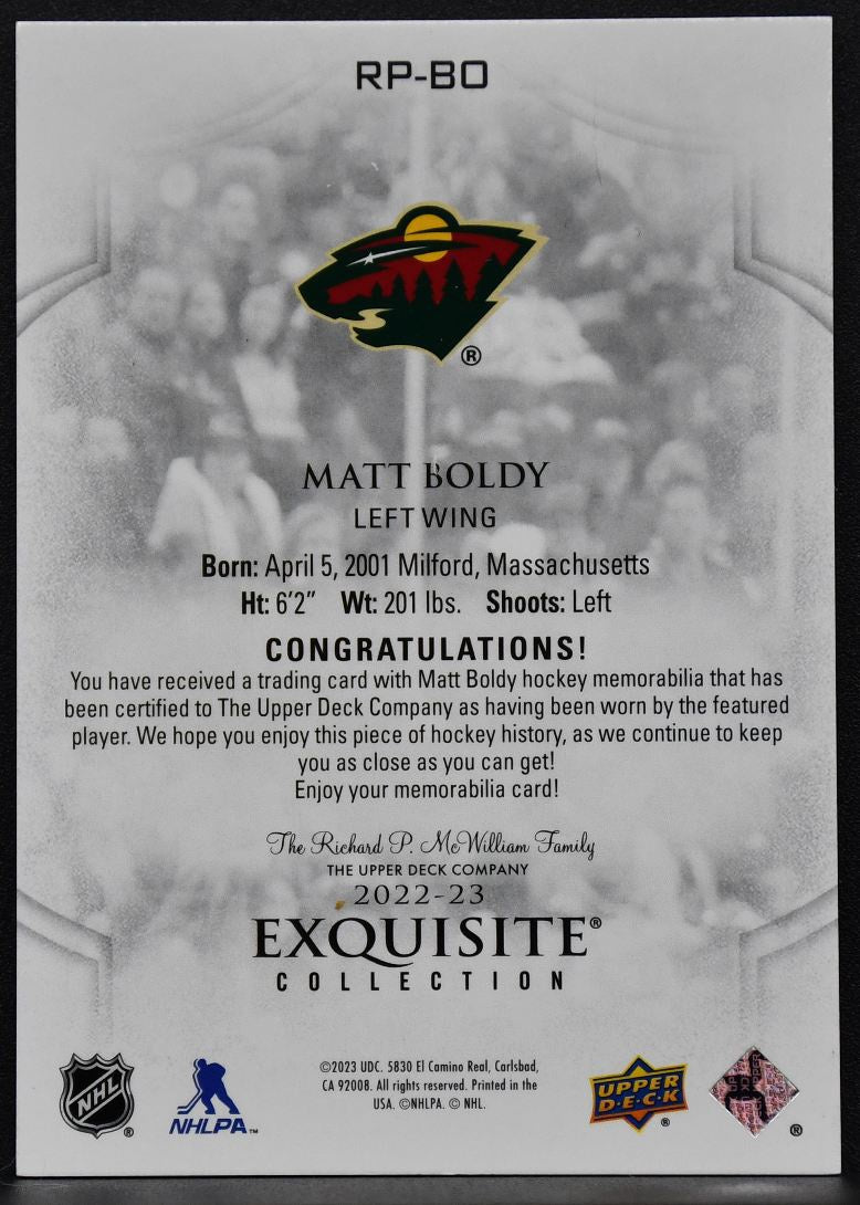 22-23 UD Black Diamond Exquisite Collection RC Patch Boldy Wild RC /99 Patch 4619