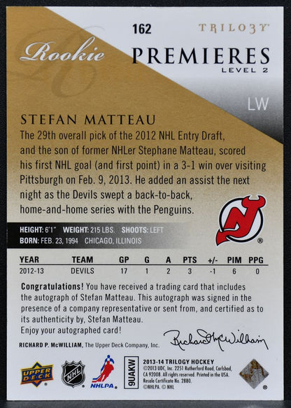 2013-14 Upper Deck Trilogy Rookie Premieres Lvl2 Stefan Matteau 162 RC Auto 5195