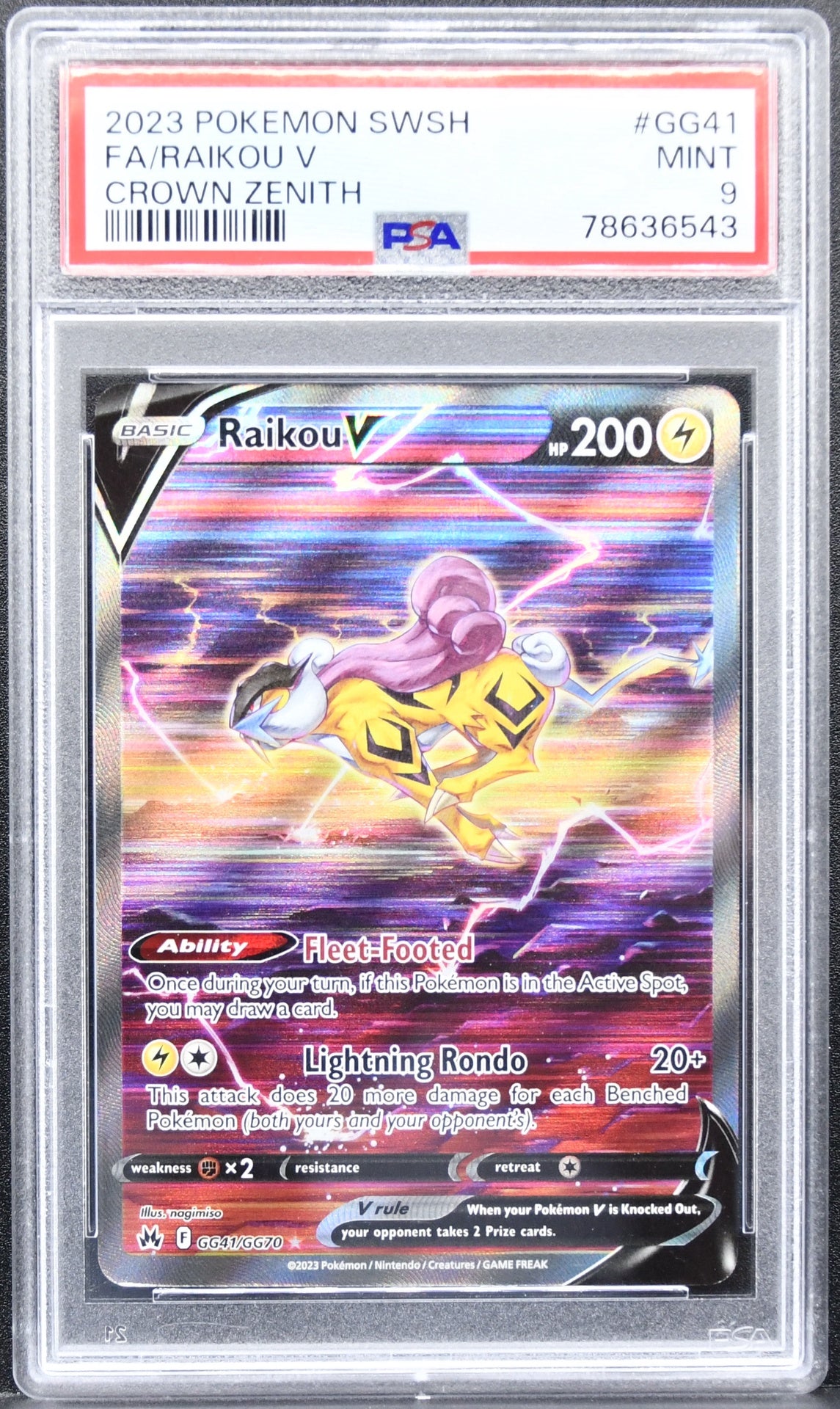 Pokémon Crown Zenith: Galarian Gallery Raikou V GG41/GG70  Holofoil PSA 9