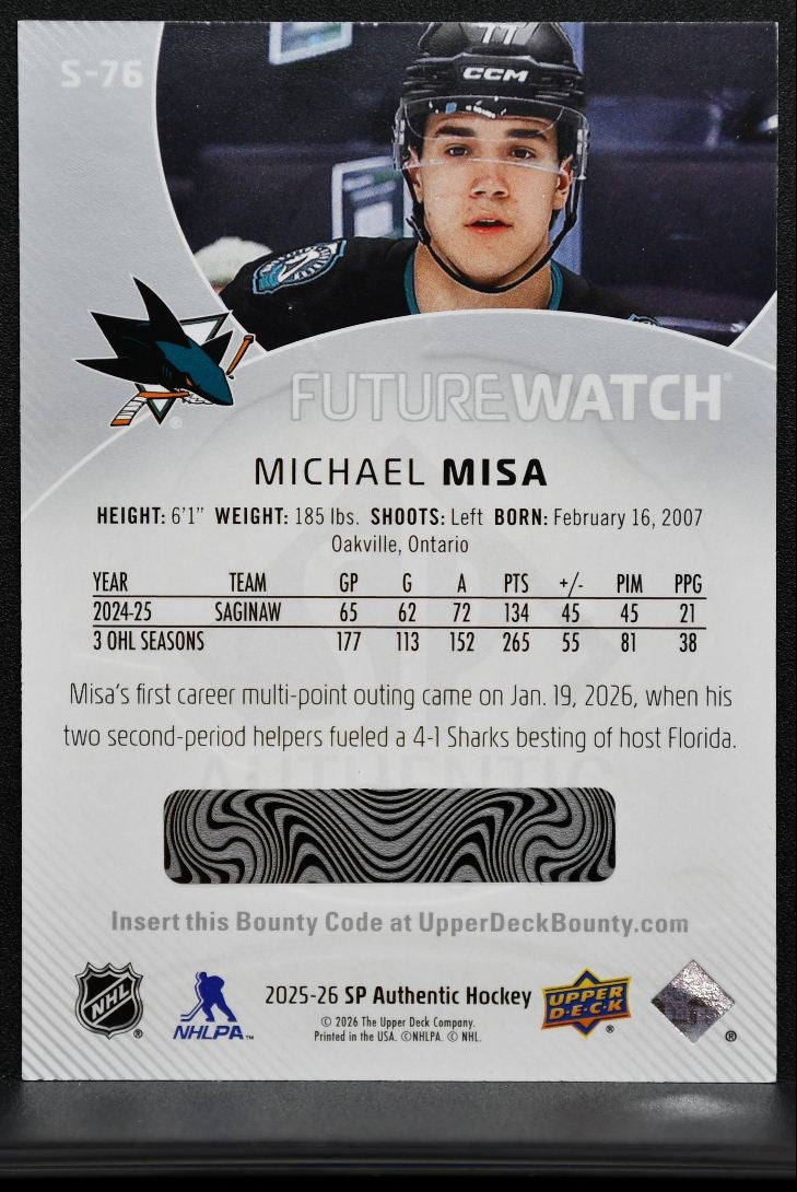 2025-26 SP Authentic Future Watch Spectrum FX Lvl2 Michael Misa Sharks RC 3024