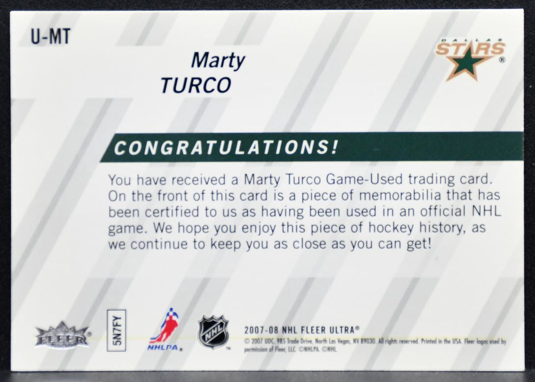 2007-08 Fleer Ultra Uniformity Marty Turco U-MT Dallas Stars Jersey 5245