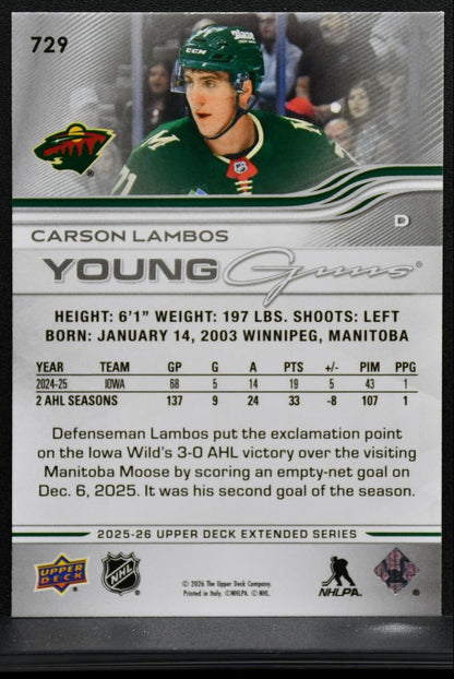 2025-26 Upper Deck Extended Series Young Guns Carson Lambos 729 Wild RC 8662