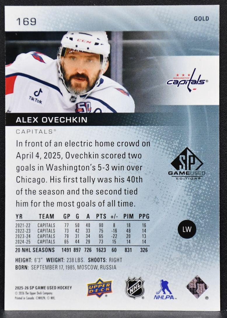 2025-26 SP Game Used Gold Alex Ovechkin 169 Washington Capitals 063/149 7000