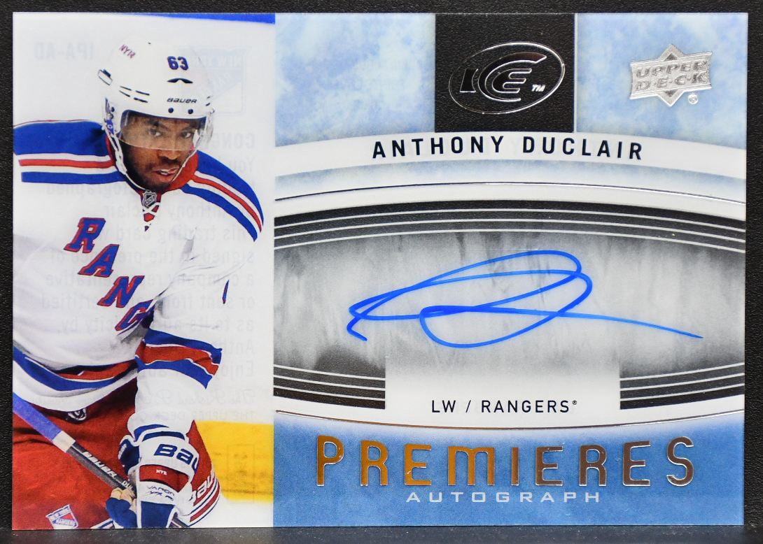 2014-15 UD Ice Premieres Autographs Anthony Duclair IPA-AD Rangers RC Auto 2056