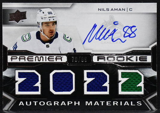 2022-23 UD Premier Rookie Autograph Materials Nils Aman PRA-AM RC Auto 70/99