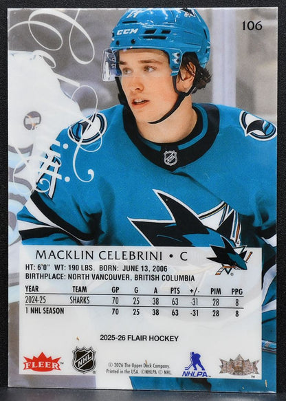 2025-26 Flair Macklin Celebrini 106 San Jose Sharks 1051